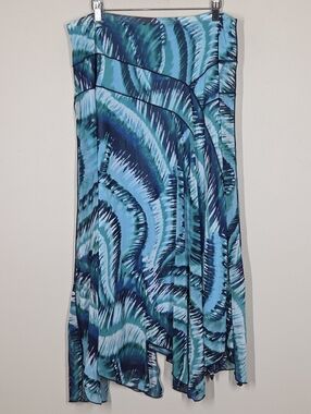 Chicos Mesh Blue Tie Dye Asymmetrical Midi Skirt Festival Coastal Boho 2 L/12